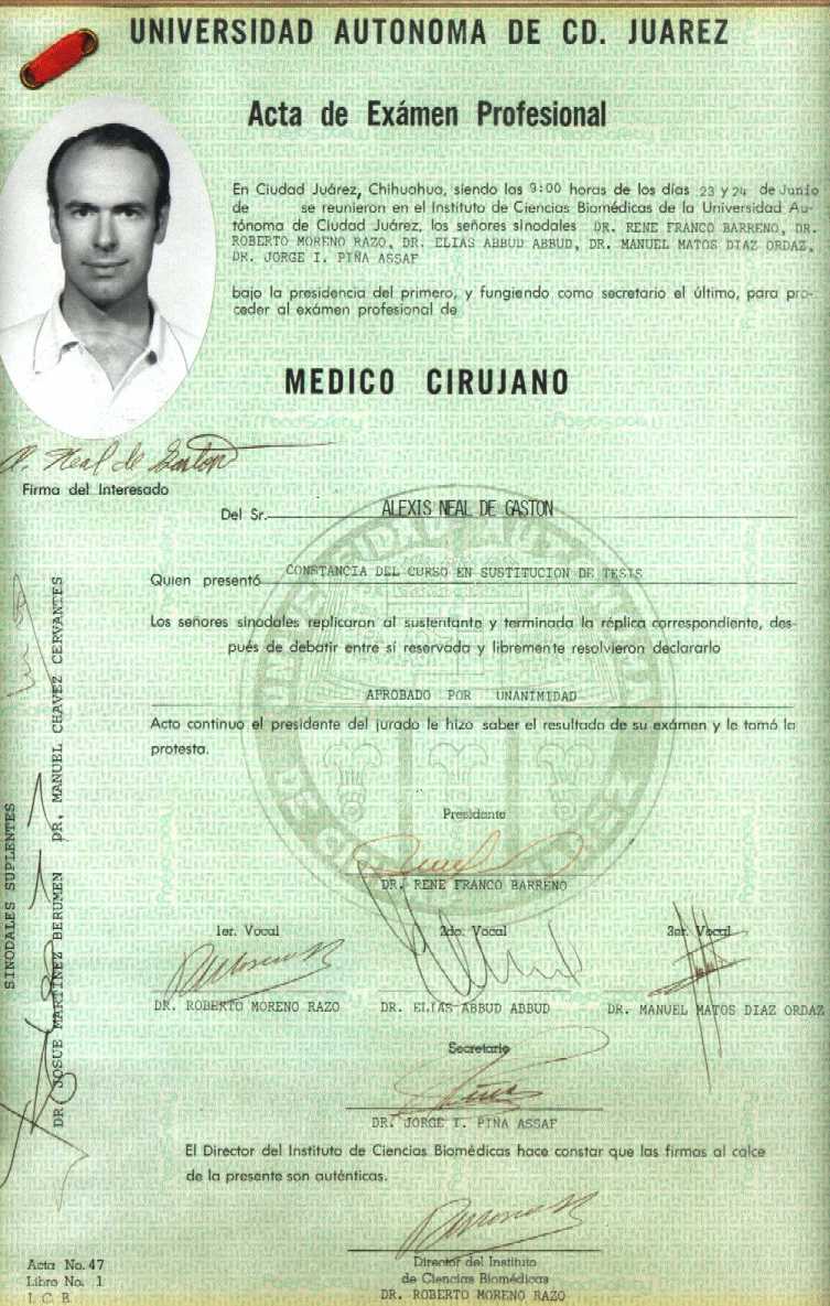 Acta de Examen Profesionel fr Unv Autonoma de Cd Juarez  1978